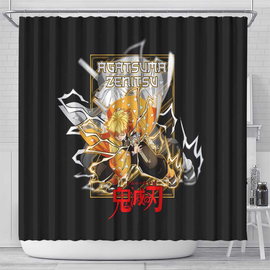 Agatsuma Zenitsu Demon Slayer Shower Curtain with Yellow and Black Lightning Style Design - The Mazicc