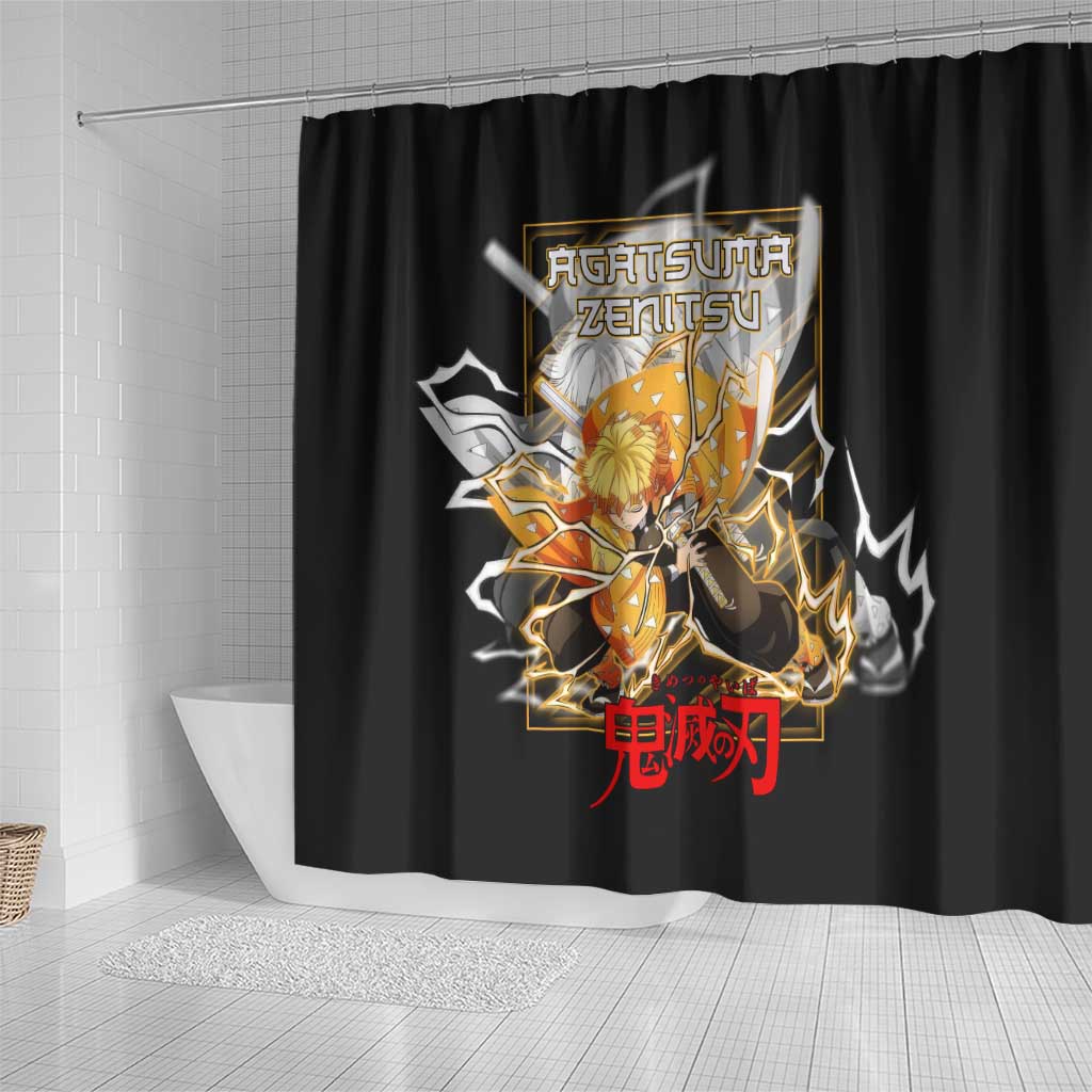 Agatsuma Zenitsu Demon Slayer Shower Curtain with Yellow and Black Lightning Style Design - The Mazicc