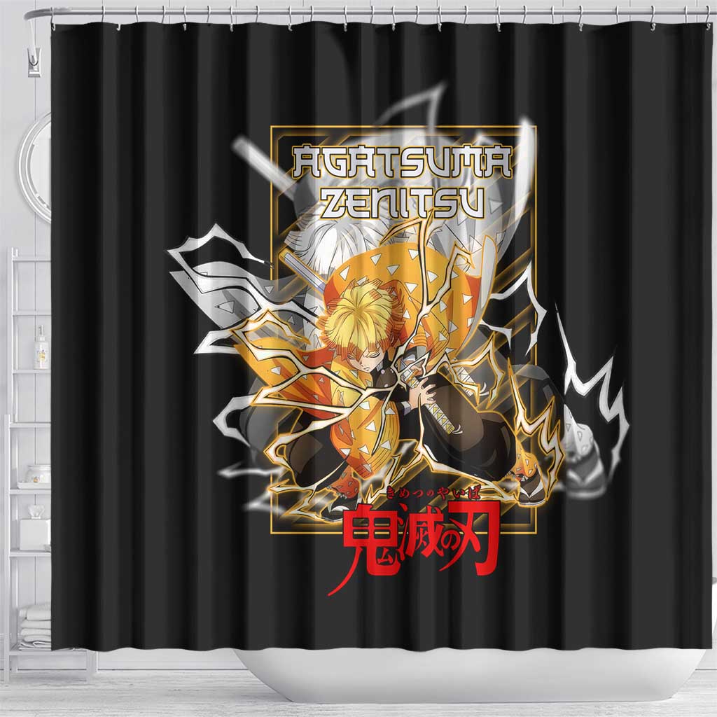 Agatsuma Zenitsu Demon Slayer Shower Curtain with Yellow and Black Lightning Style Design - The Mazicc