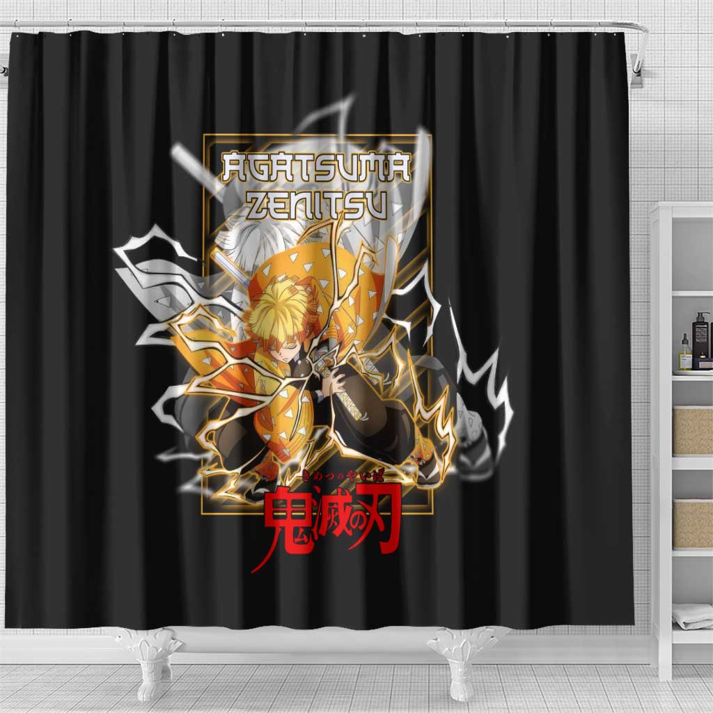 Agatsuma Zenitsu Demon Slayer Shower Curtain with Yellow and Black Lightning Style Design - The Mazicc
