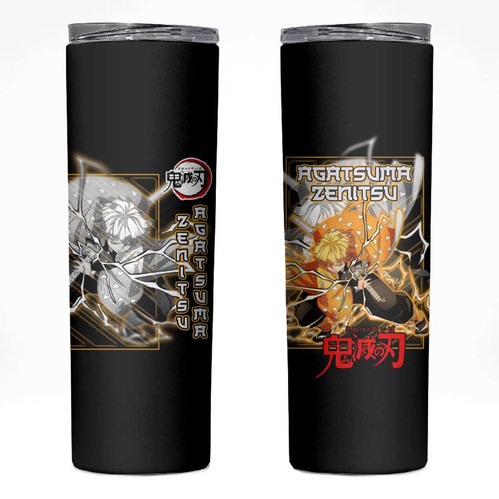 Agatsuma Zenitsu Demon Slayer Skinny Tumbler with Yellow and Black Lightning Style Design - The Mazicc