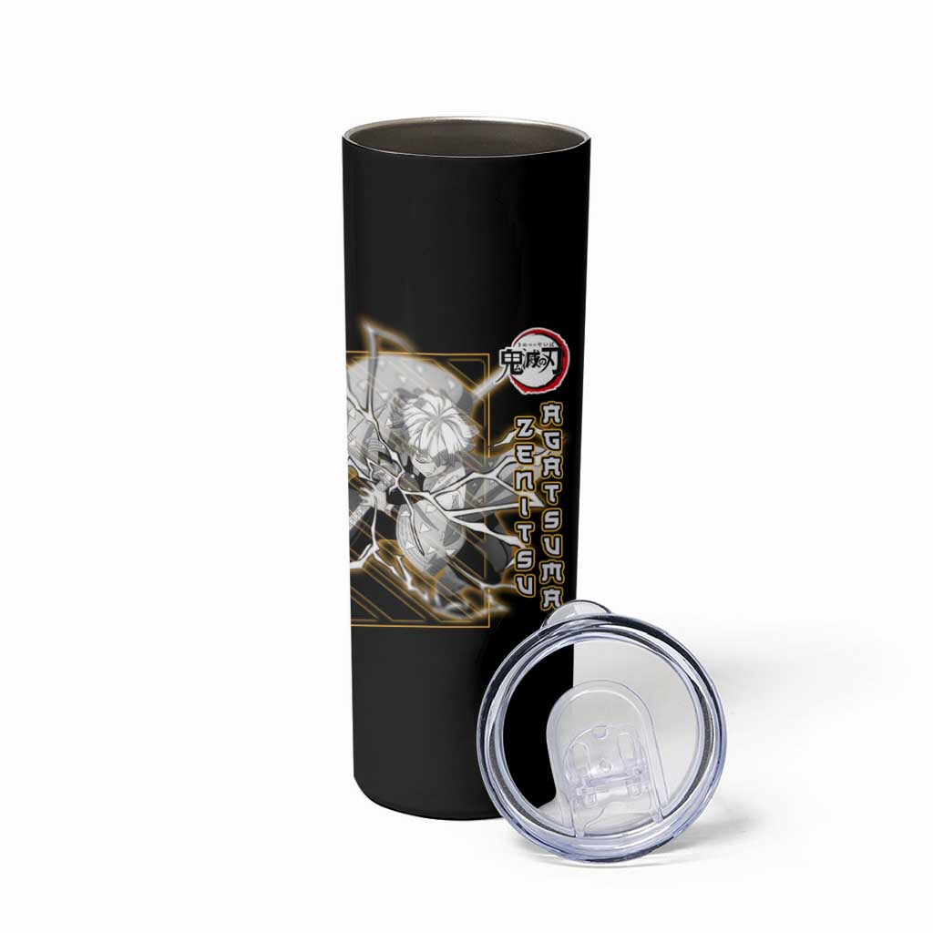 Agatsuma Zenitsu Demon Slayer Skinny Tumbler with Yellow and Black Lightning Style Design - The Mazicc