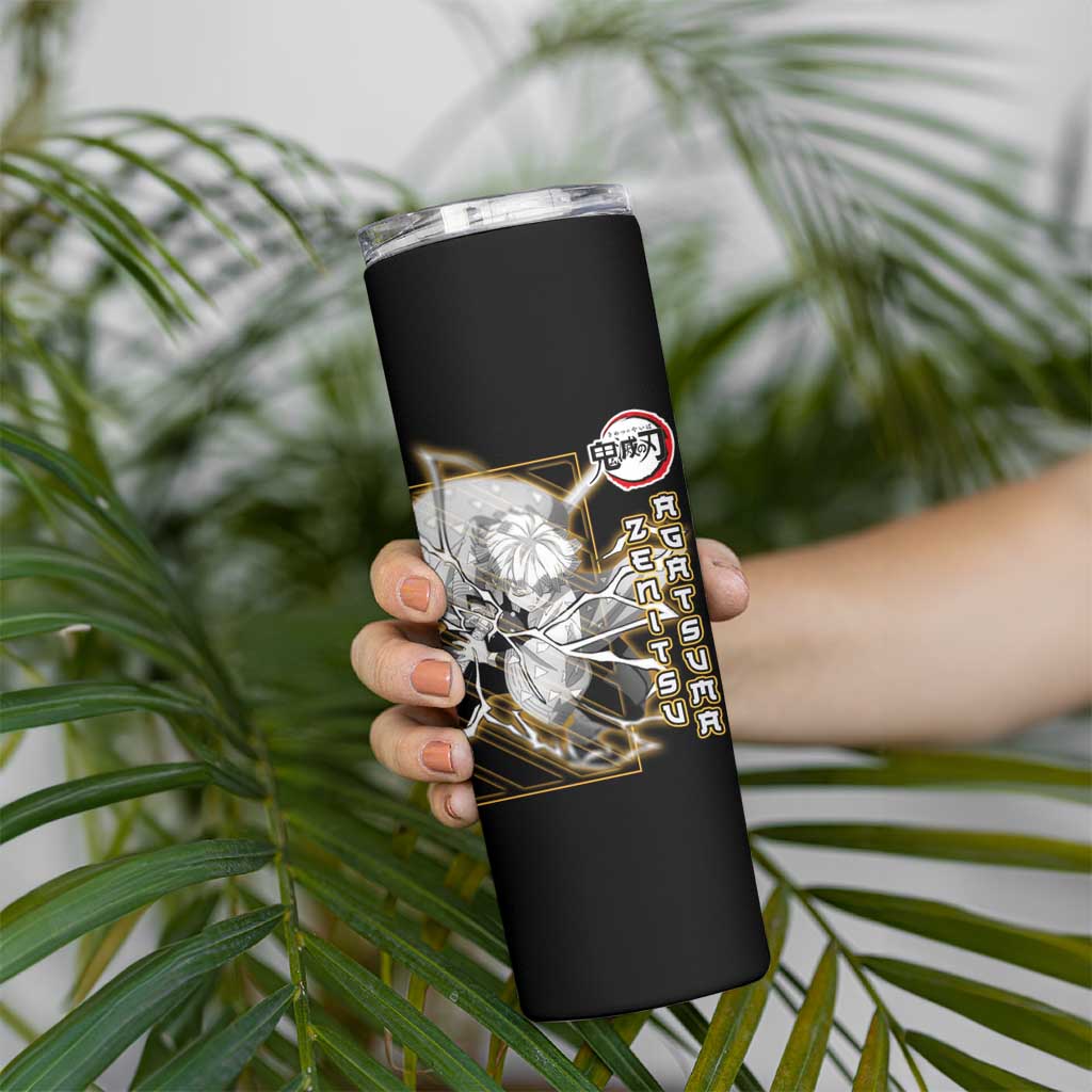 Agatsuma Zenitsu Demon Slayer Skinny Tumbler with Yellow and Black Lightning Style Design - The Mazicc