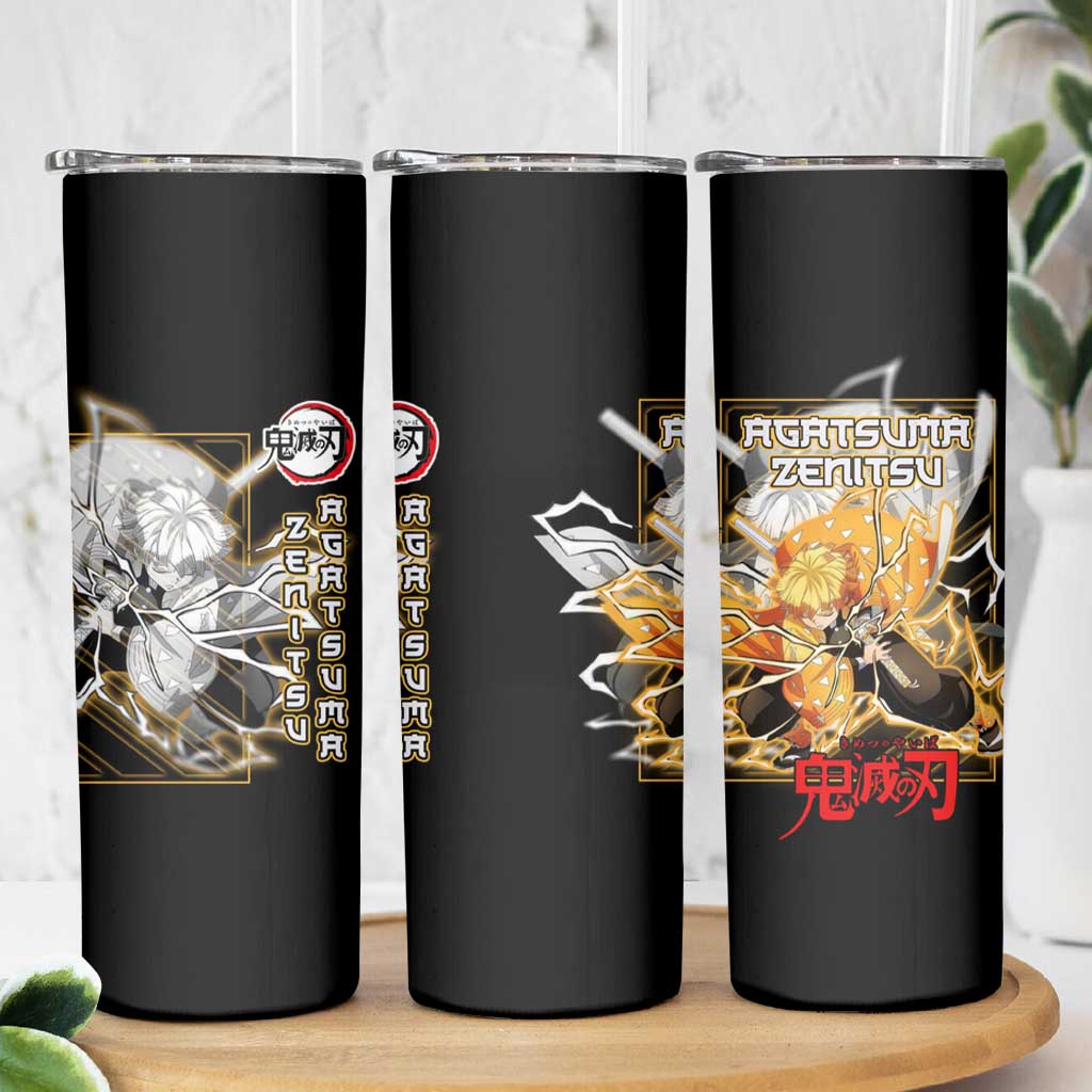 Agatsuma Zenitsu Demon Slayer Skinny Tumbler with Yellow and Black Lightning Style Design - The Mazicc