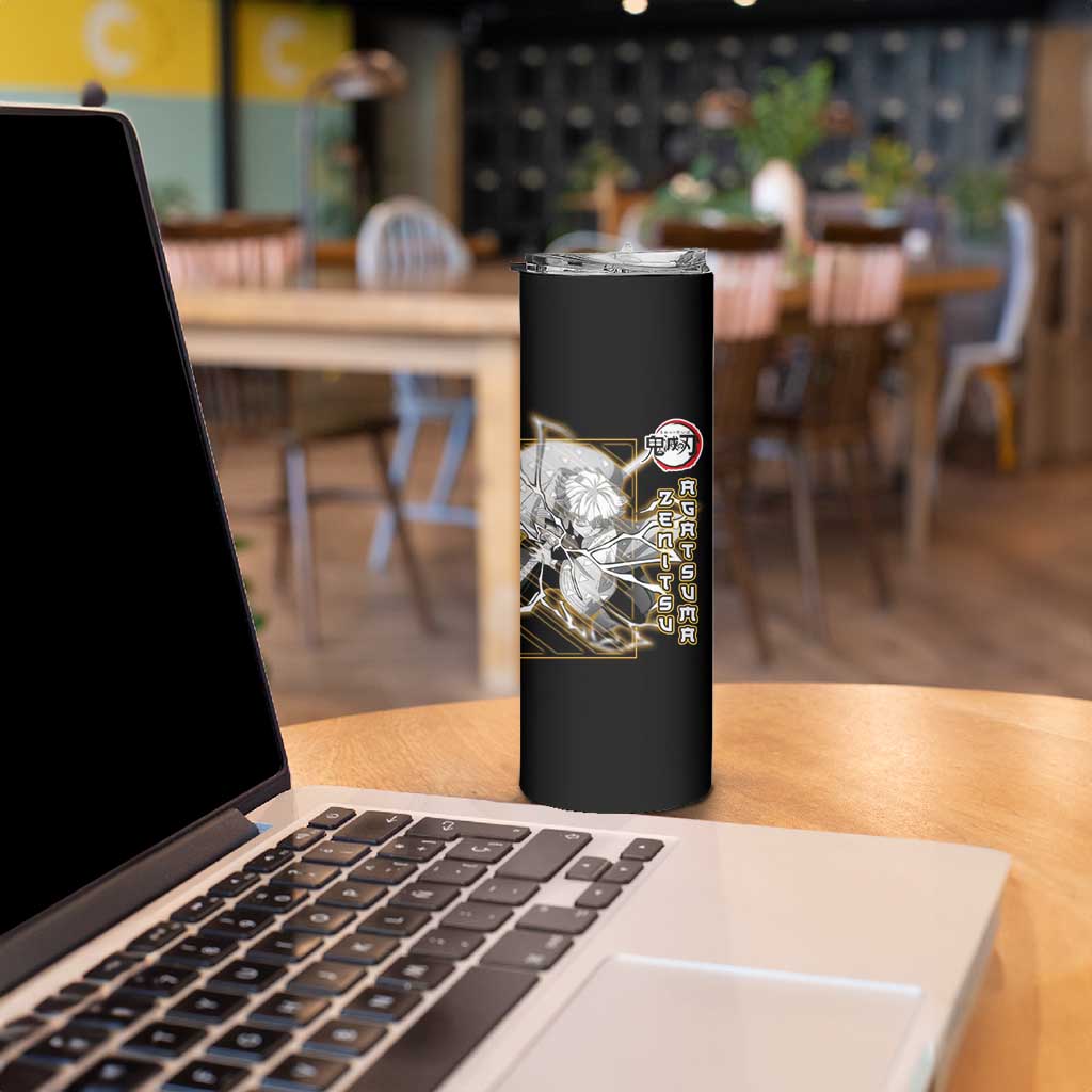 Agatsuma Zenitsu Demon Slayer Skinny Tumbler with Yellow and Black Lightning Style Design - The Mazicc