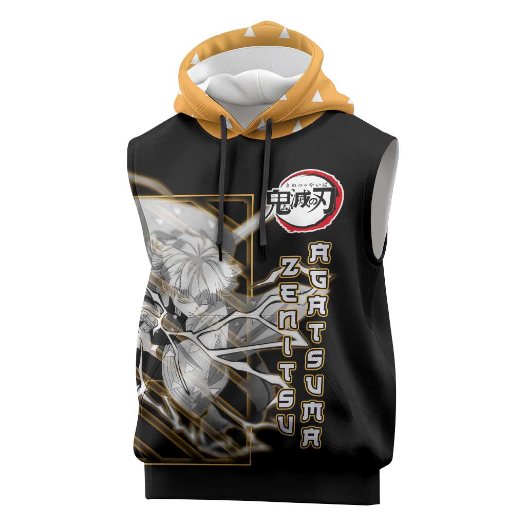 Agatsuma Zenitsu Demon Slayer Sleeveless Hoodie with Yellow and Black Lightning Style Design - The Mazicc
