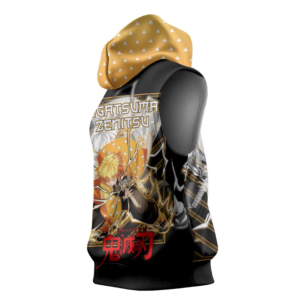 Agatsuma Zenitsu Demon Slayer Sleeveless Hoodie with Yellow and Black Lightning Style Design - The Mazicc