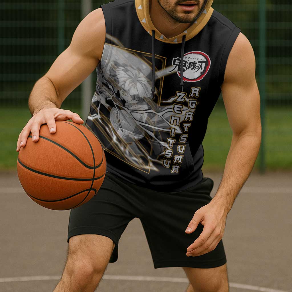 Agatsuma Zenitsu Demon Slayer Sleeveless Hoodie with Yellow and Black Lightning Style Design - The Mazicc