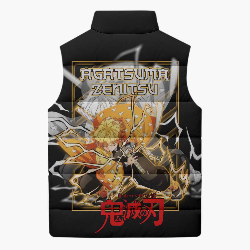 Agatsuma Zenitsu Demon Slayer Sleeveless Puffer Jacket with Yellow and Black Lightning Style Design - The Mazicc