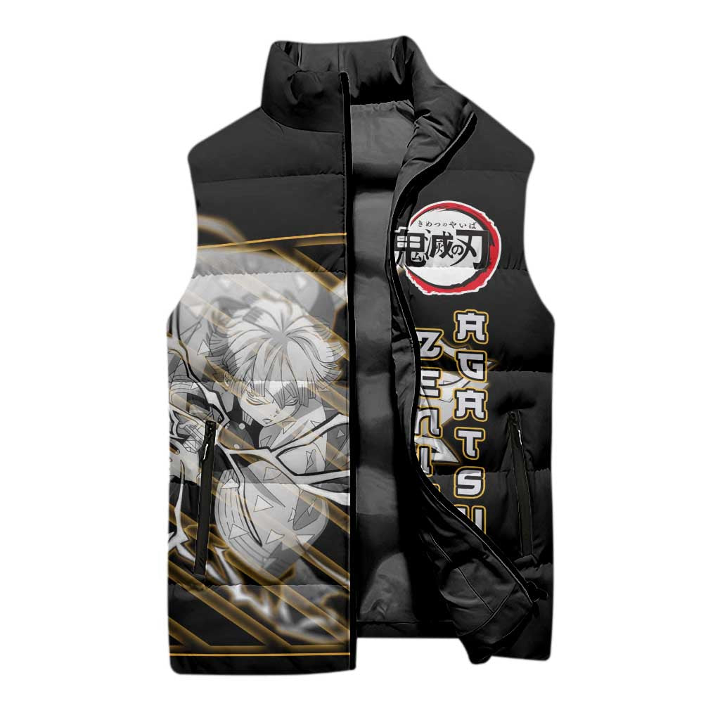 Agatsuma Zenitsu Demon Slayer Sleeveless Puffer Jacket with Yellow and Black Lightning Style Design - The Mazicc