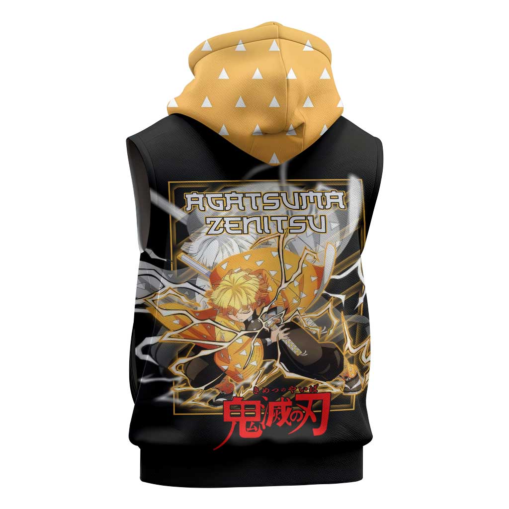 Agatsuma Zenitsu Demon Slayer Sleeveless Zip Hoodie with Yellow and Black Lightning Style Design - The Mazicc