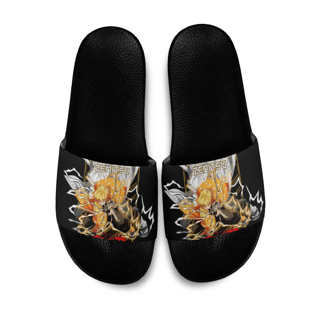 Agatsuma Zenitsu Demon Slayer Slide Sandals with Yellow and Black Lightning Style Design - The Mazicc