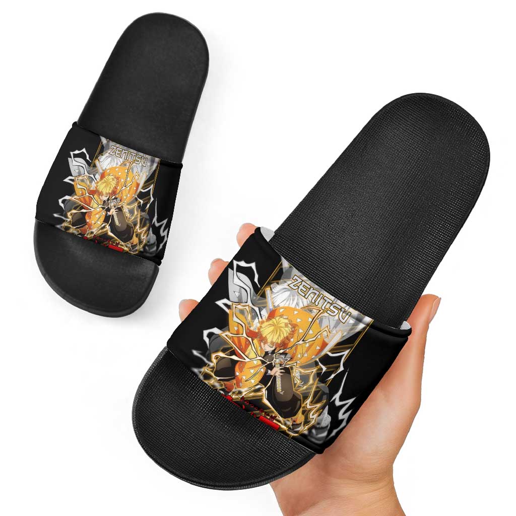 Agatsuma Zenitsu Demon Slayer Slide Sandals with Yellow and Black Lightning Style Design - The Mazicc