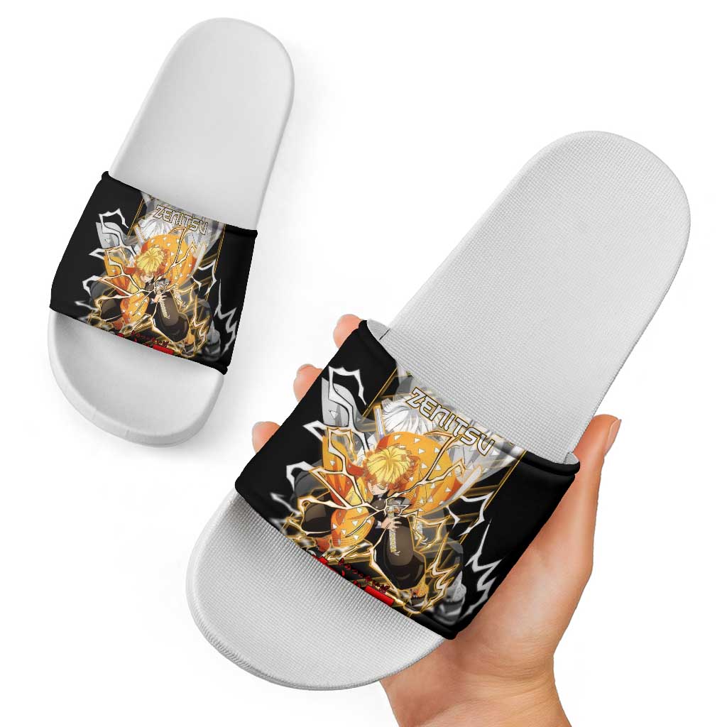 Agatsuma Zenitsu Demon Slayer Slide Sandals with Yellow and Black Lightning Style Design - The Mazicc