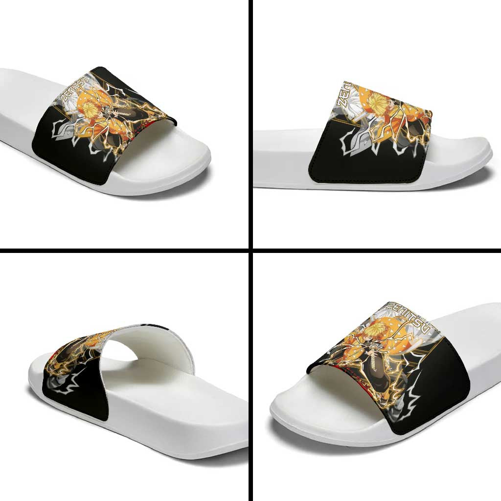 Agatsuma Zenitsu Demon Slayer Slide Sandals with Yellow and Black Lightning Style Design - The Mazicc
