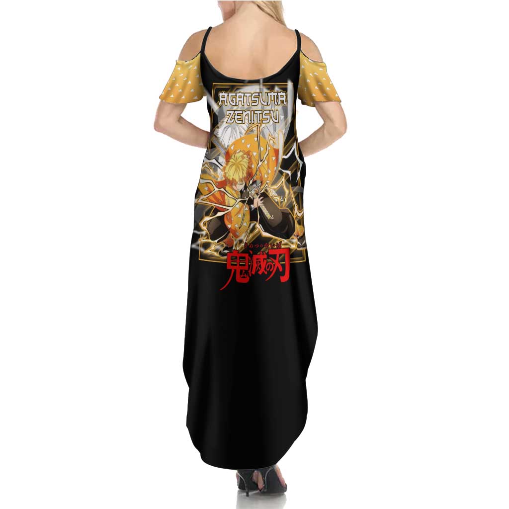 Agatsuma Zenitsu Demon Slayer Summer Maxi Dress with Yellow and Black Lightning Style Design - The Mazicc