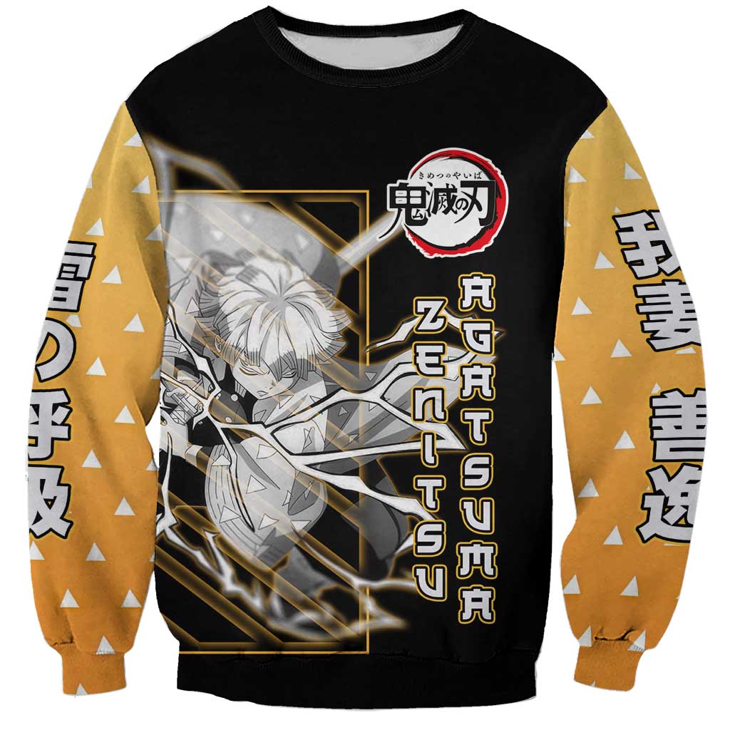 Agatsuma Zenitsu Demon Slayer Sweatshirt with Yellow and Black Lightning Style Design - The Mazicc