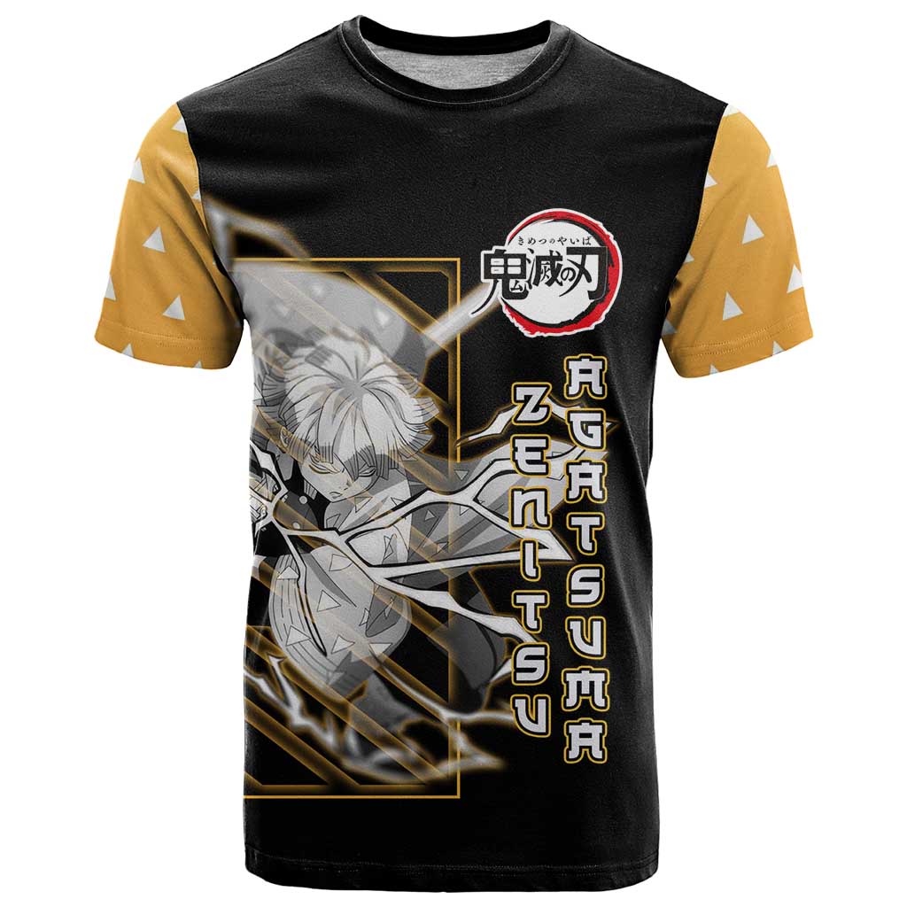 Agatsuma Zenitsu Demon Slayer T Shirt with Yellow and Black Lightning Style Design - The Mazicc