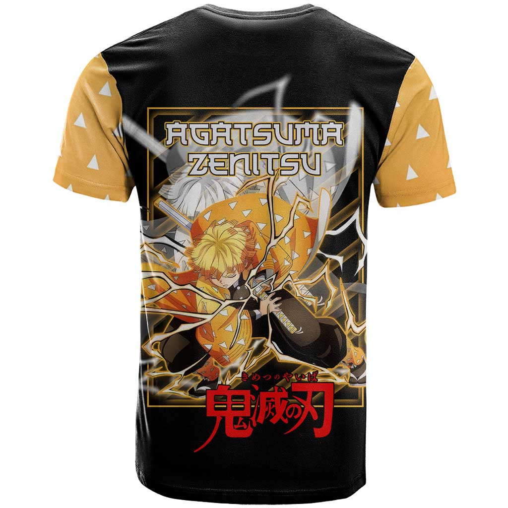 Agatsuma Zenitsu Demon Slayer T Shirt with Yellow and Black Lightning Style Design - The Mazicc