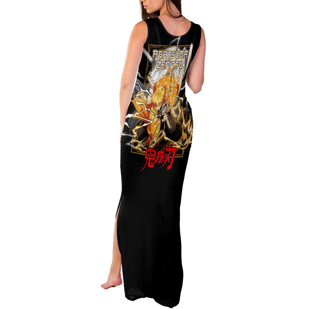Agatsuma Zenitsu Demon Slayer Tank Maxi Dress with Yellow and Black Lightning Style Design - The Mazicc