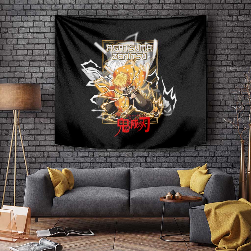Agatsuma Zenitsu Demon Slayer Tapestry with Yellow and Black Lightning Style Design - The Mazicc