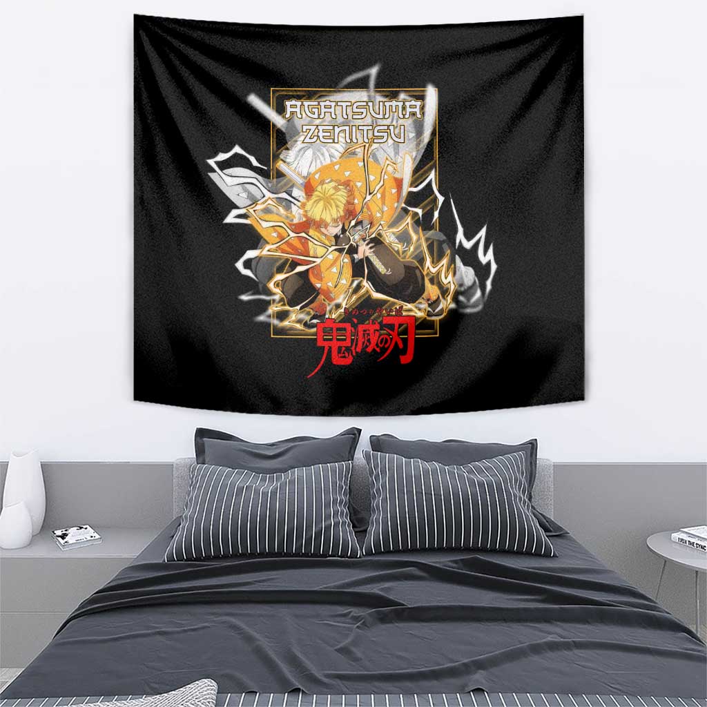 Agatsuma Zenitsu Demon Slayer Tapestry with Yellow and Black Lightning Style Design - The Mazicc