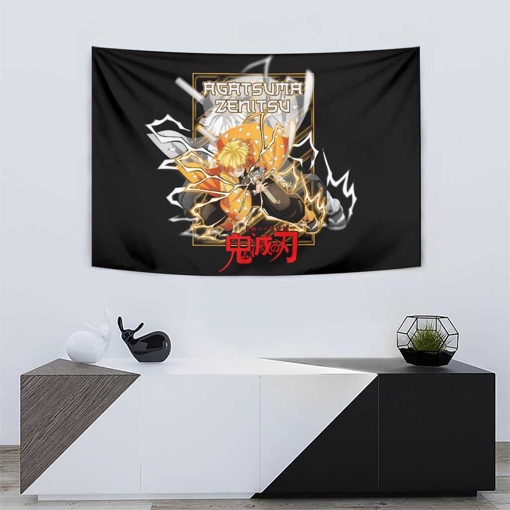 Agatsuma Zenitsu Demon Slayer Tapestry with Yellow and Black Lightning Style Design - The Mazicc