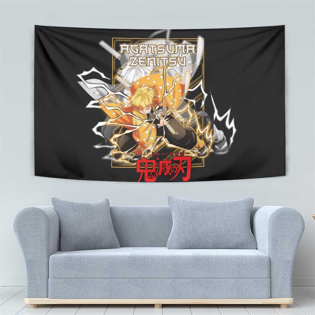 Agatsuma Zenitsu Demon Slayer Tapestry with Yellow and Black Lightning Style Design - The Mazicc