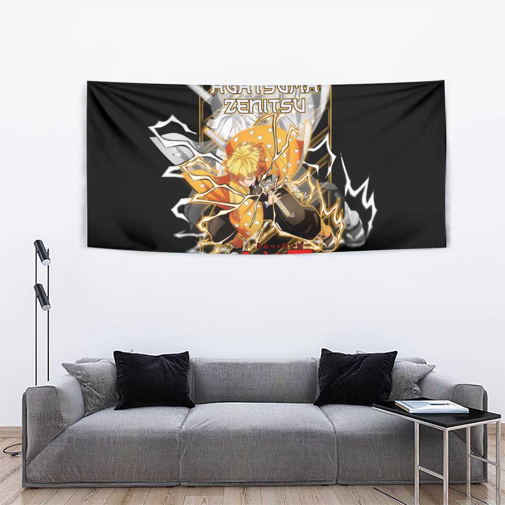 Agatsuma Zenitsu Demon Slayer Tapestry with Yellow and Black Lightning Style Design - The Mazicc