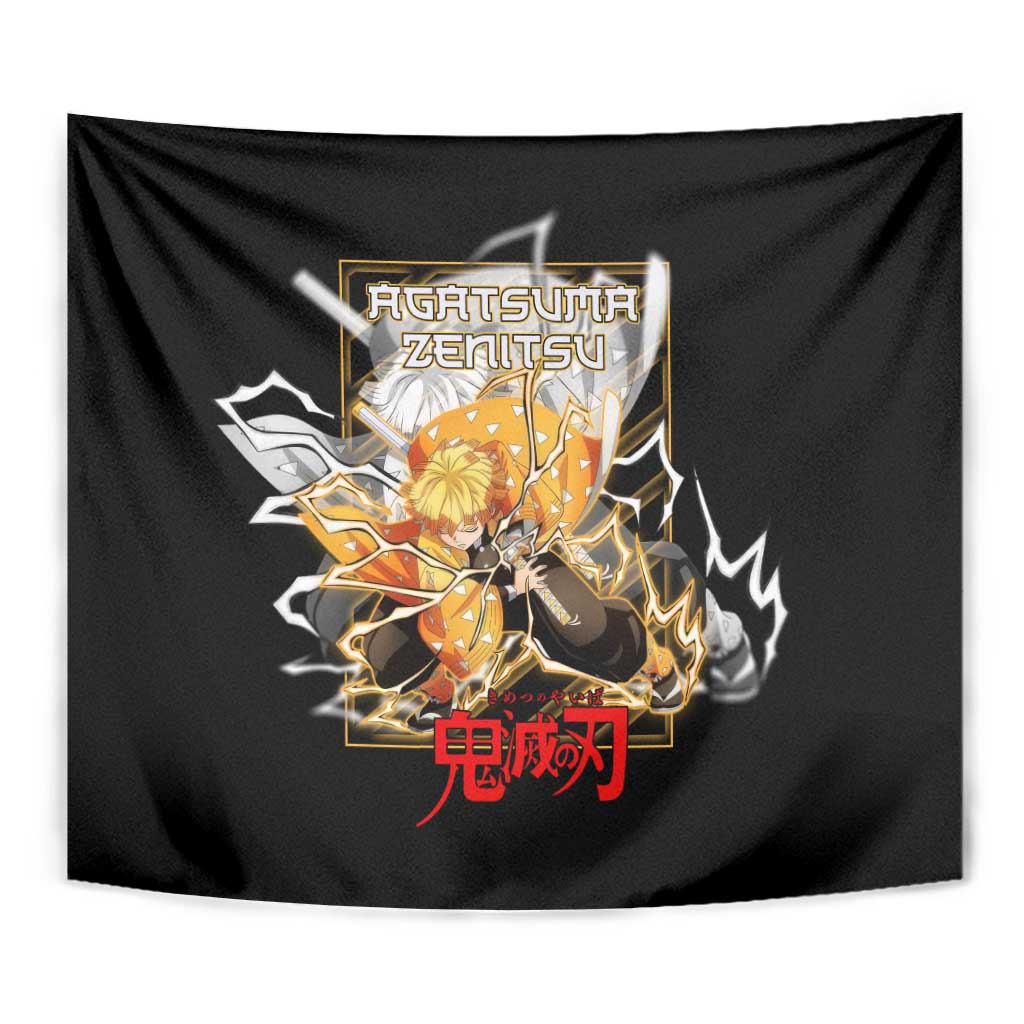 Agatsuma Zenitsu Demon Slayer Tapestry with Yellow and Black Lightning Style Design - The Mazicc