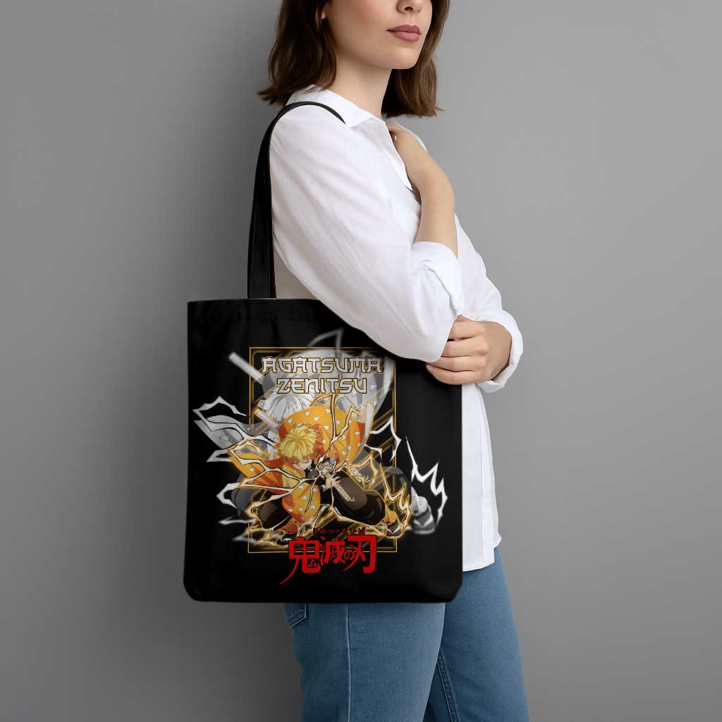 Agatsuma Zenitsu Demon Slayer Tote Bag with Yellow and Black Lightning Style Design - The Mazicc