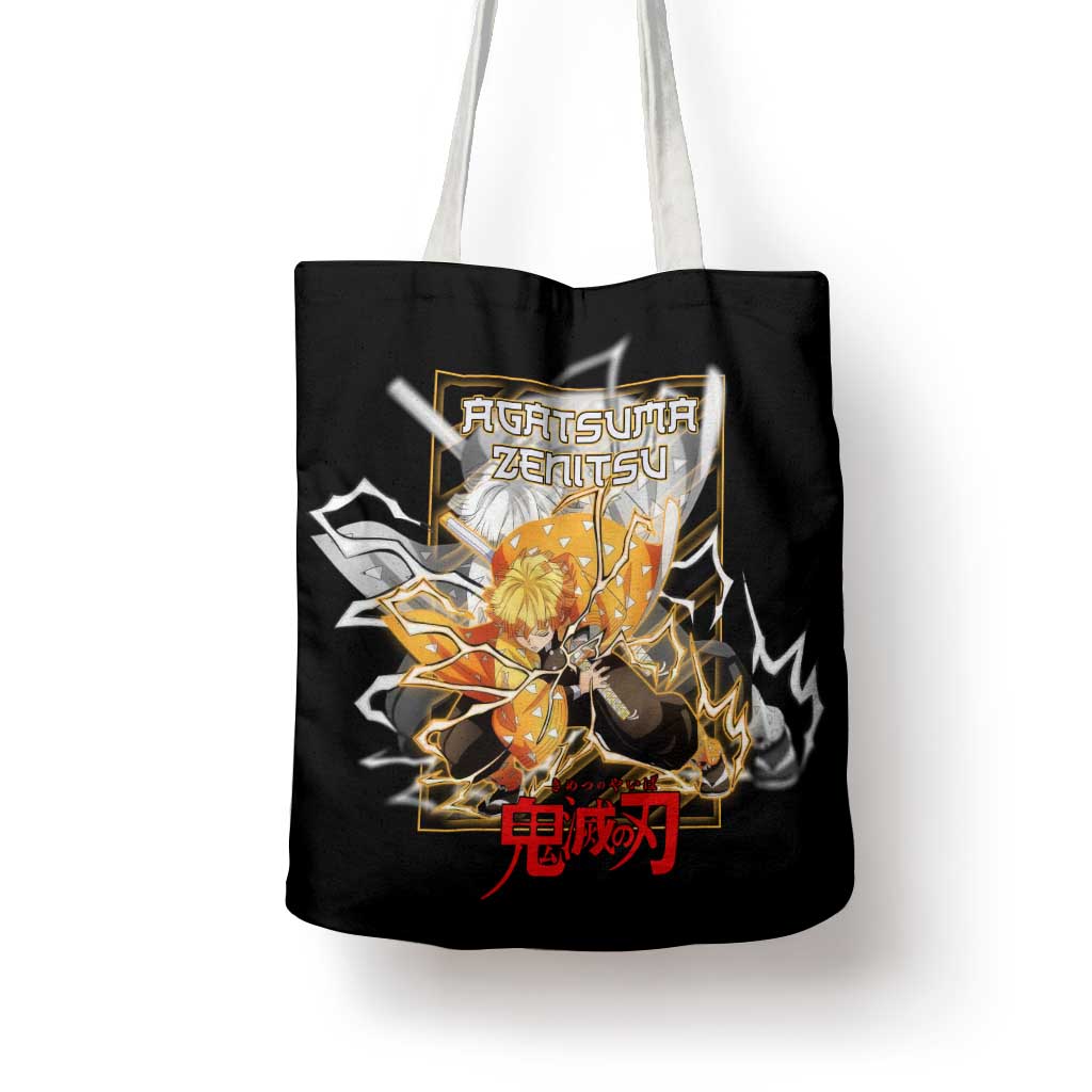 Agatsuma Zenitsu Demon Slayer Tote Bag with Yellow and Black Lightning Style Design - The Mazicc