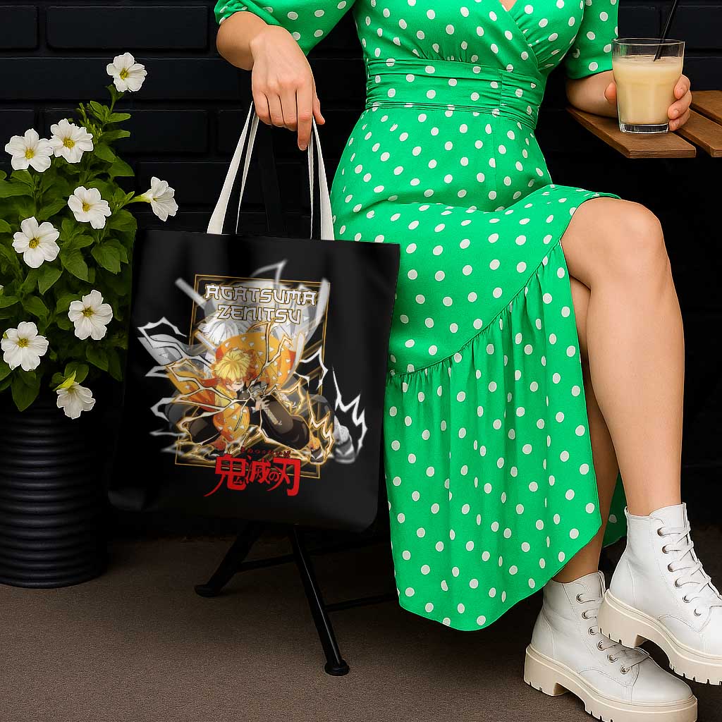 Agatsuma Zenitsu Demon Slayer Tote Bag with Yellow and Black Lightning Style Design - The Mazicc