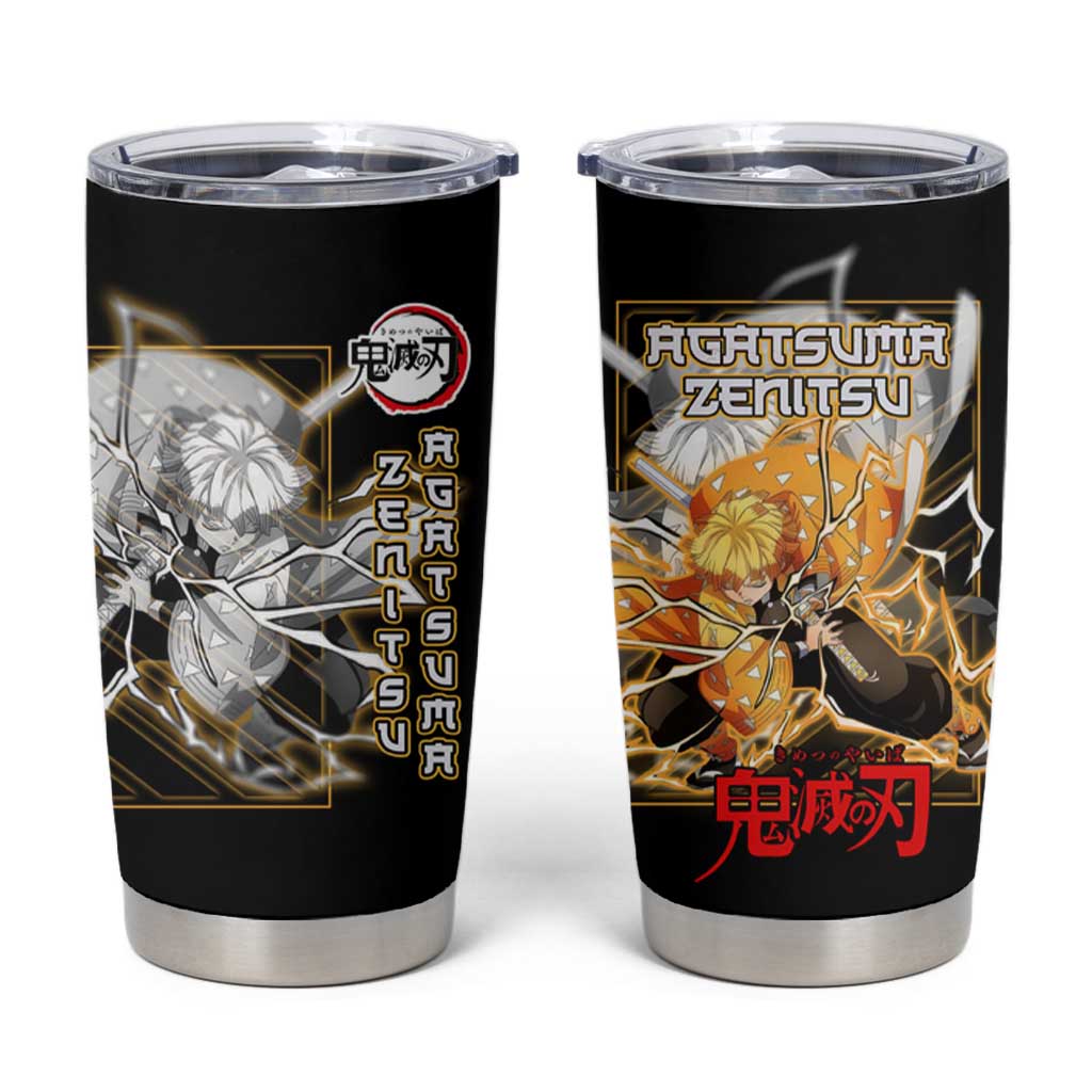 Agatsuma Zenitsu Demon Slayer Tumbler Cup with Yellow and Black Lightning Style Design - The Mazicc