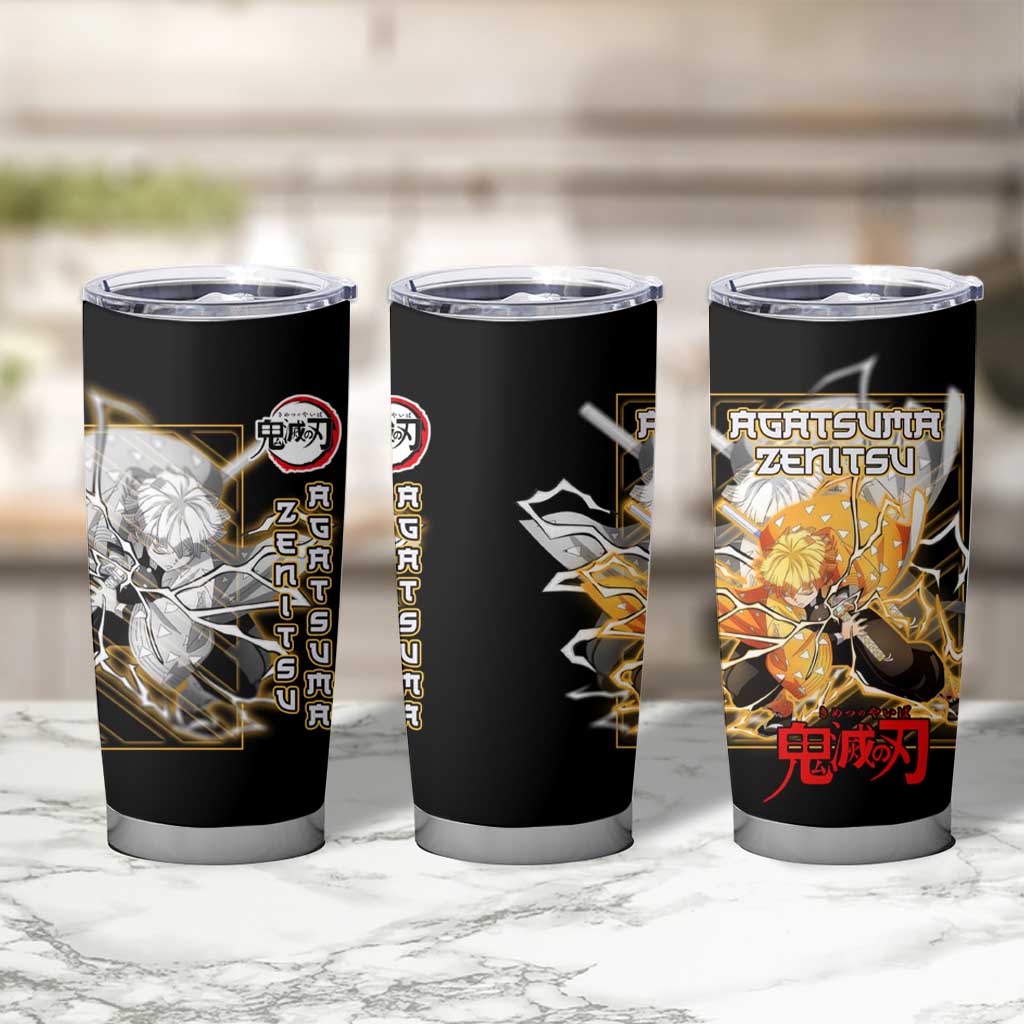 Agatsuma Zenitsu Demon Slayer Tumbler Cup with Yellow and Black Lightning Style Design - The Mazicc