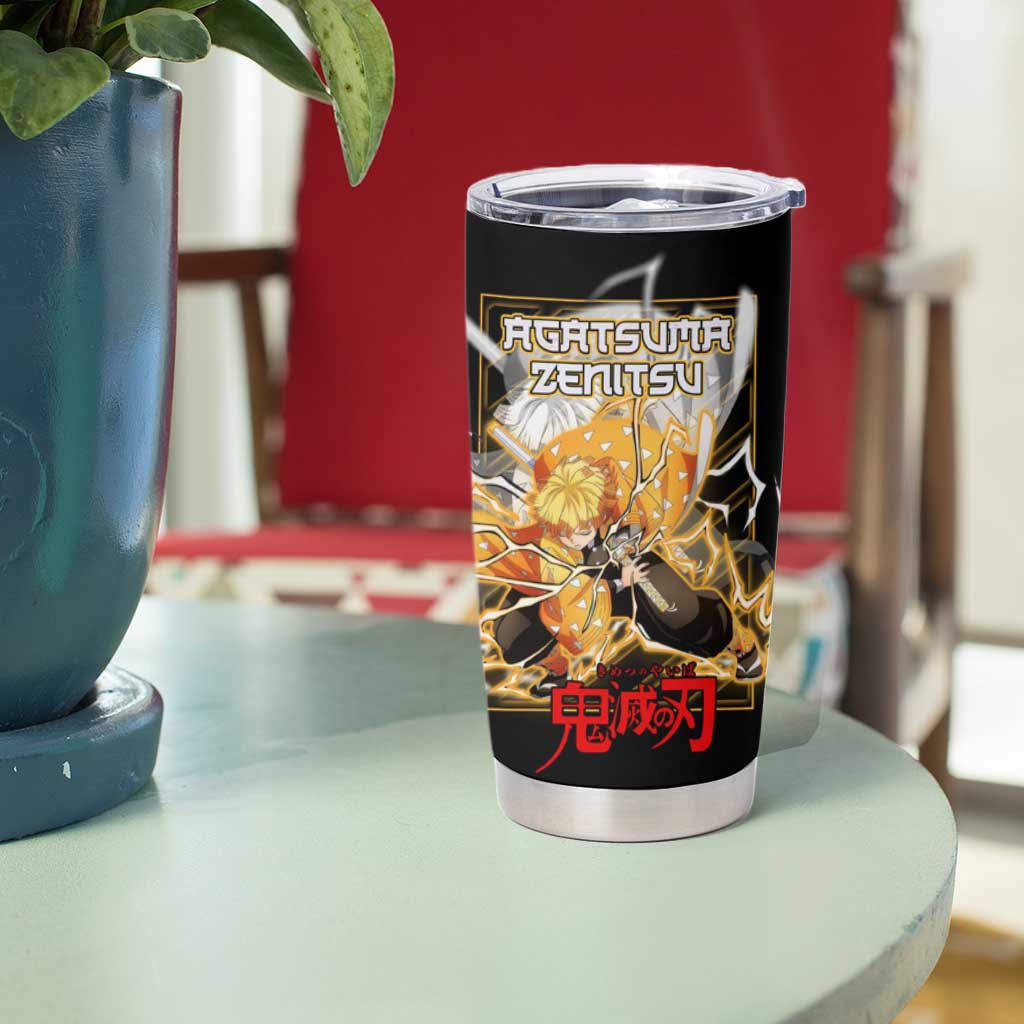Agatsuma Zenitsu Demon Slayer Tumbler Cup with Yellow and Black Lightning Style Design - The Mazicc
