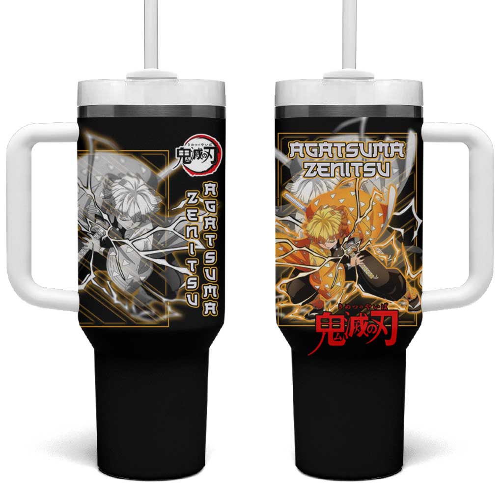 Agatsuma Zenitsu Demon Slayer Tumbler With Handle with Yellow and Black Lightning Style Design - The Mazicc