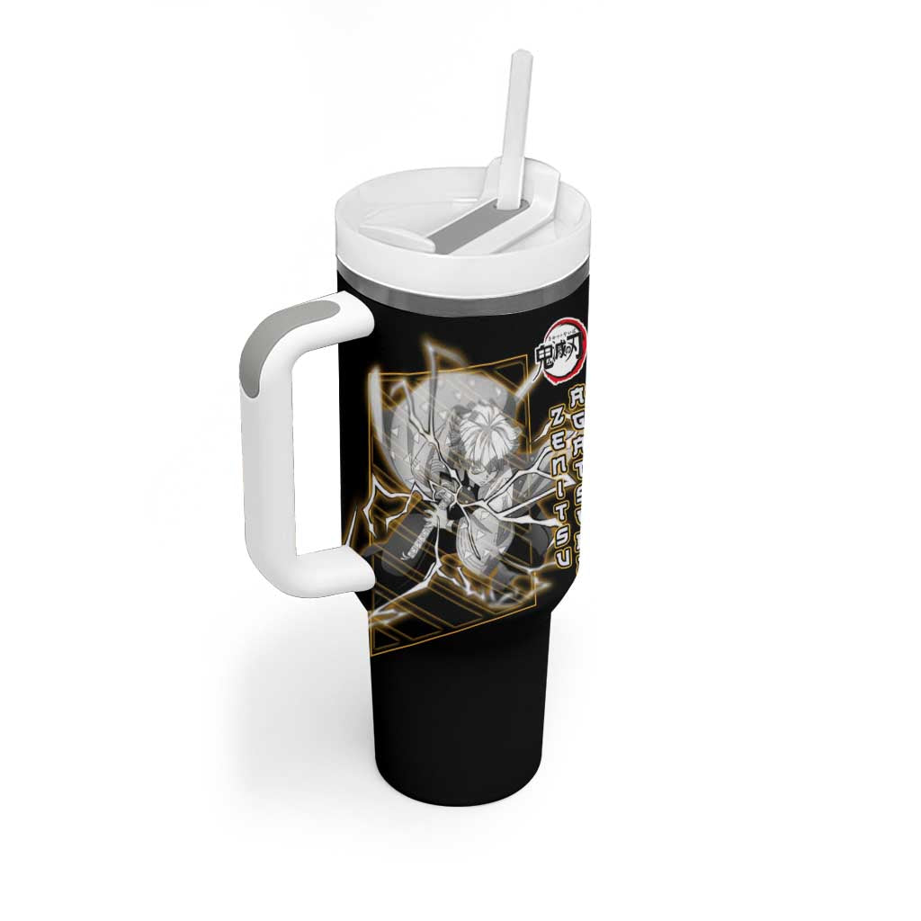 Agatsuma Zenitsu Demon Slayer Tumbler With Handle with Yellow and Black Lightning Style Design - The Mazicc