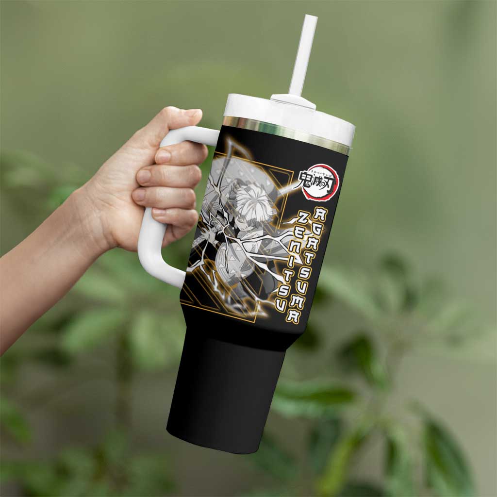 Agatsuma Zenitsu Demon Slayer Tumbler With Handle with Yellow and Black Lightning Style Design - The Mazicc