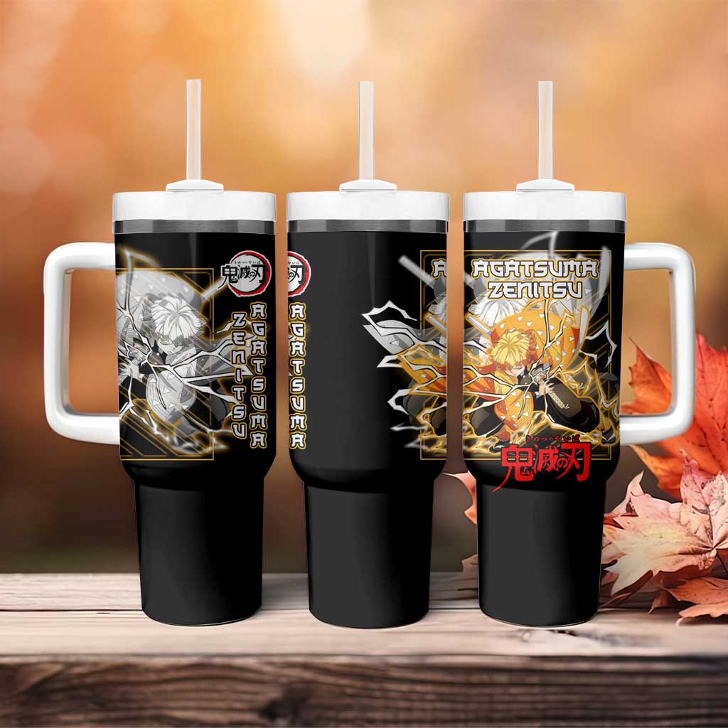 Agatsuma Zenitsu Demon Slayer Tumbler With Handle with Yellow and Black Lightning Style Design - The Mazicc