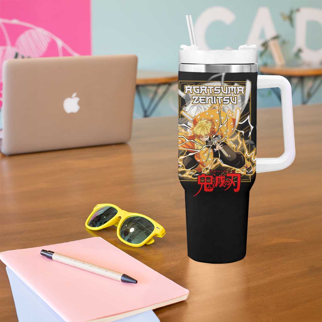 Agatsuma Zenitsu Demon Slayer Tumbler With Handle with Yellow and Black Lightning Style Design - The Mazicc
