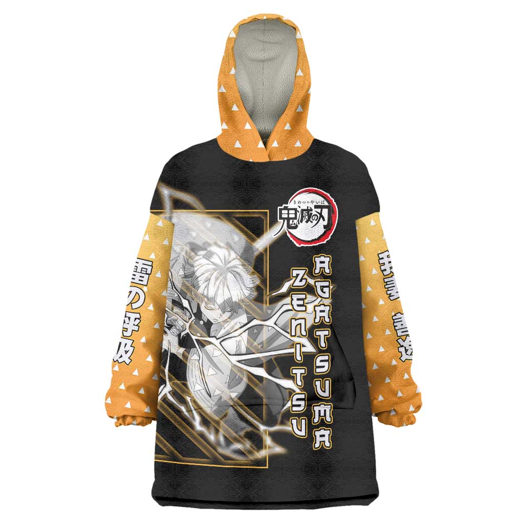 Agatsuma Zenitsu Demon Slayer Wearable Blanket Hoodie with Yellow and Black Lightning Style Design - The Mazicc