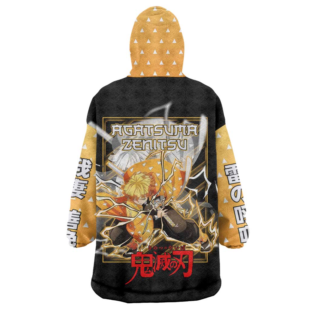 Agatsuma Zenitsu Demon Slayer Wearable Blanket Hoodie with Yellow and Black Lightning Style Design - The Mazicc