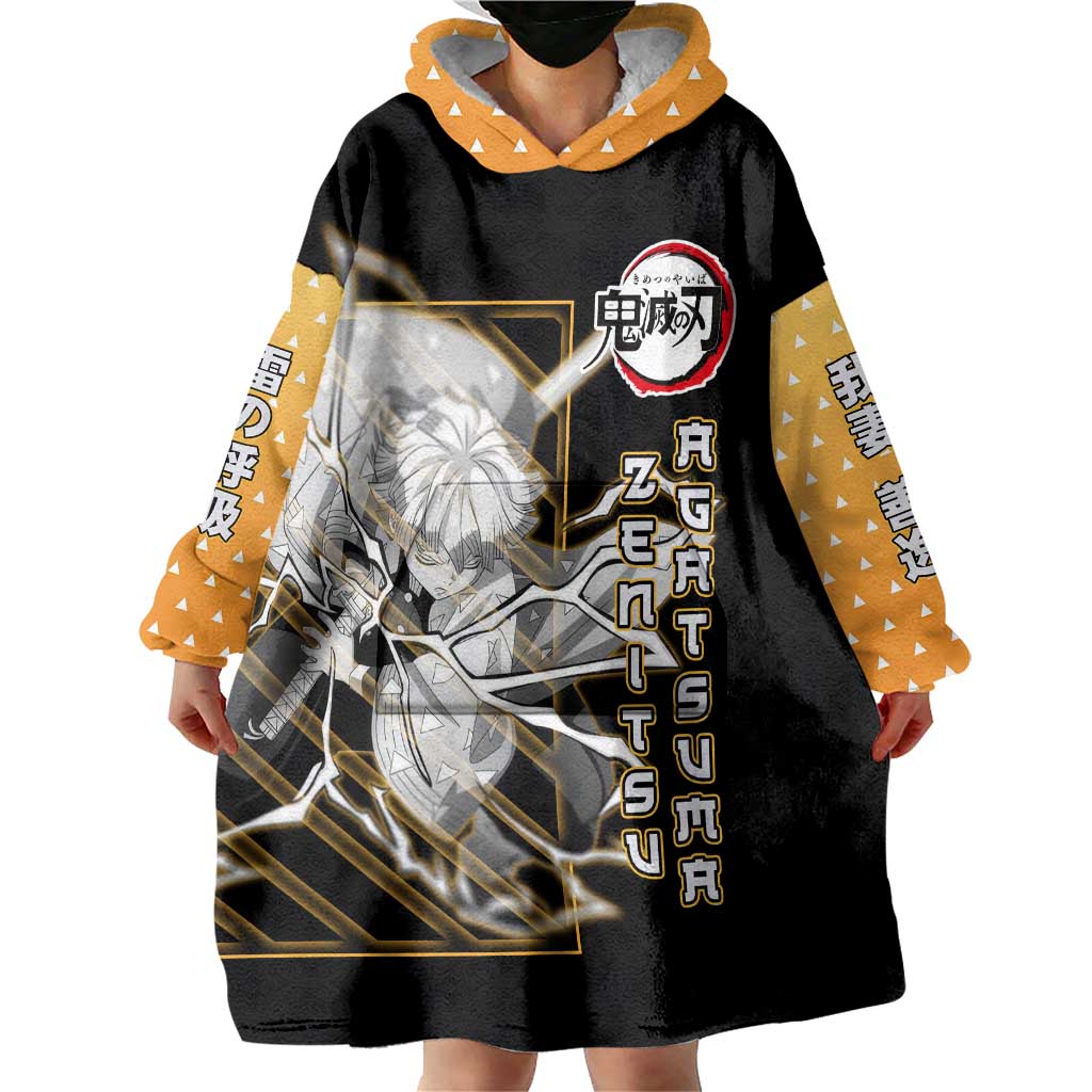 Agatsuma Zenitsu Demon Slayer Wearable Blanket Hoodie with Yellow and Black Lightning Style Design - The Mazicc