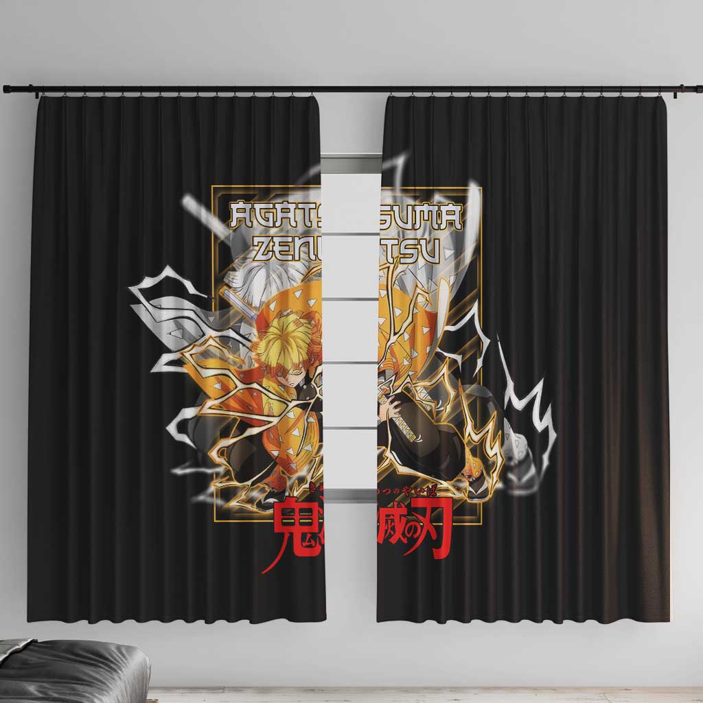 Agatsuma Zenitsu Demon Slayer Window Curtain with Yellow and Black Lightning Style Design - The Mazicc