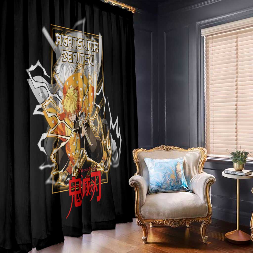 Agatsuma Zenitsu Demon Slayer Window Curtain with Yellow and Black Lightning Style Design - The Mazicc