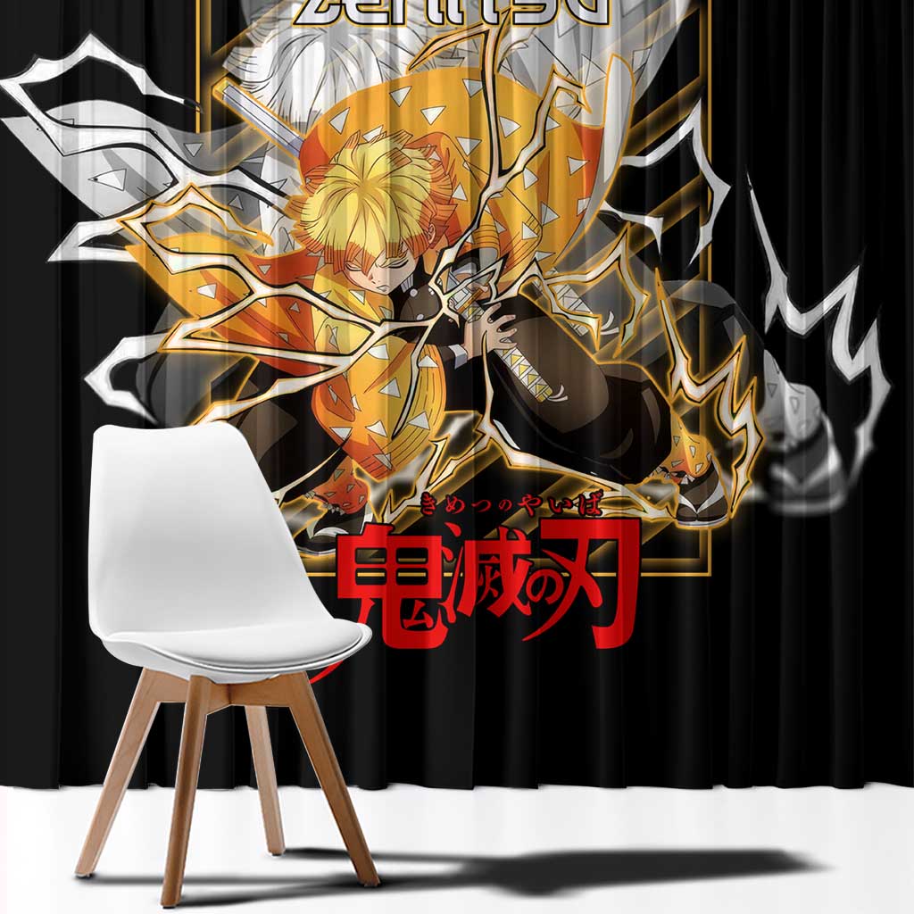 Agatsuma Zenitsu Demon Slayer Window Curtain with Yellow and Black Lightning Style Design - The Mazicc