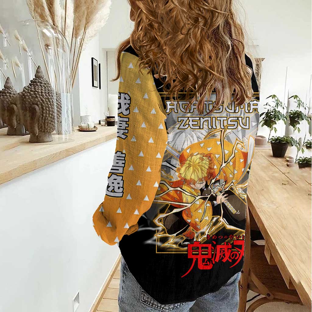 Agatsuma Zenitsu Demon Slayer Women Casual Shirt with Yellow and Black Lightning Style Design - The Mazicc