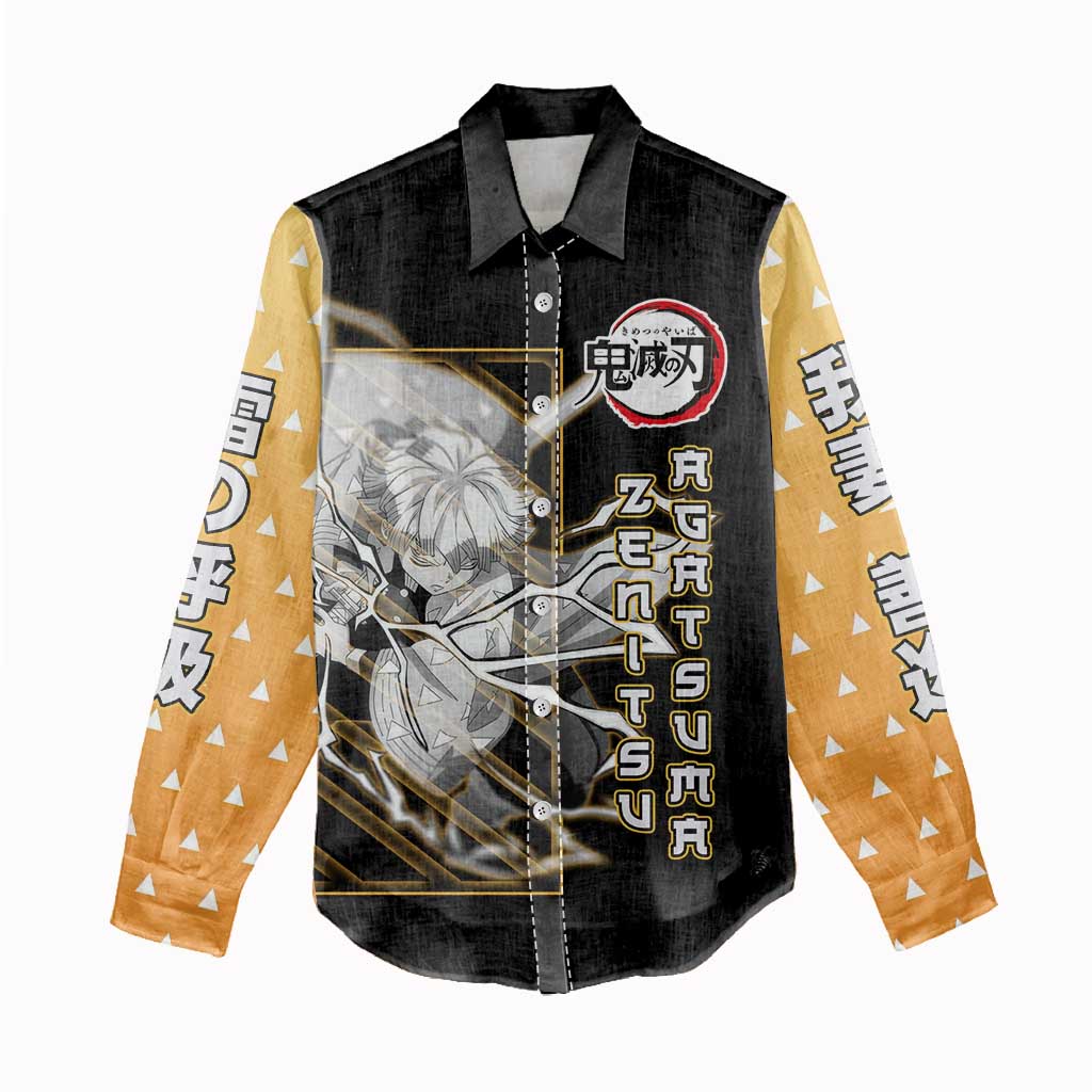 Agatsuma Zenitsu Demon Slayer Women Casual Shirt with Yellow and Black Lightning Style Design - The Mazicc