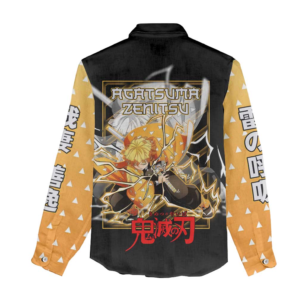 Agatsuma Zenitsu Demon Slayer Women Casual Shirt with Yellow and Black Lightning Style Design - The Mazicc